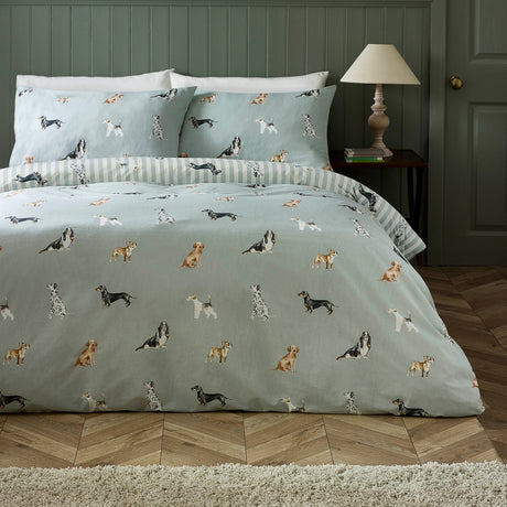 Catherine Lansfield Dog Stripe Green Duvet Set