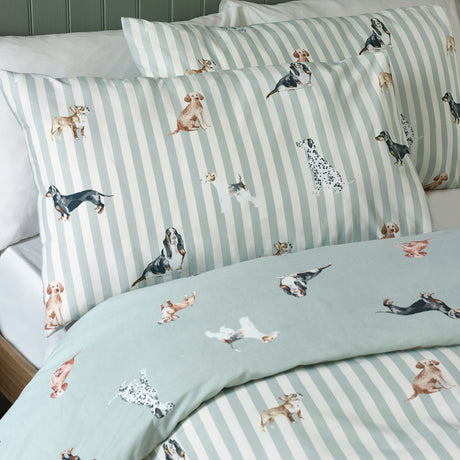 Catherine Lansfield Dog Stripe Green Duvet Set