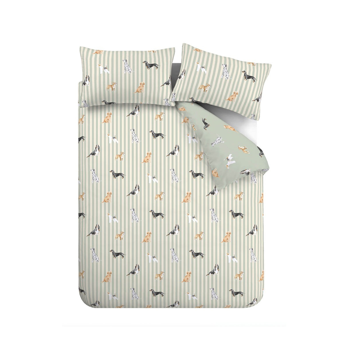 Catherine Lansfield Dog Stripe Green Duvet Set