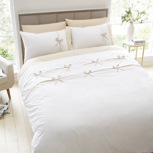 Catherine Lansfield Milo Bow Natural Duvet Set