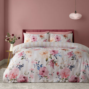 Catherine Lansfield Floral Stripe Cream Duvet Set