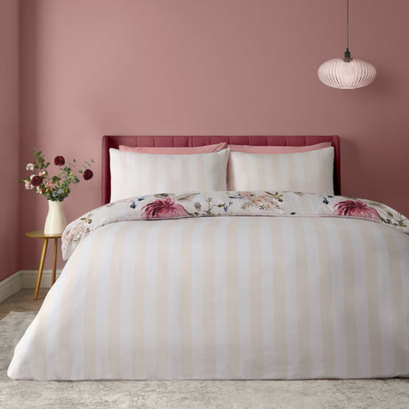 Catherine Lansfield Floral Stripe Cream Duvet Set