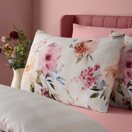 Catherine Lansfield Floral Stripe Cream Duvet Set
