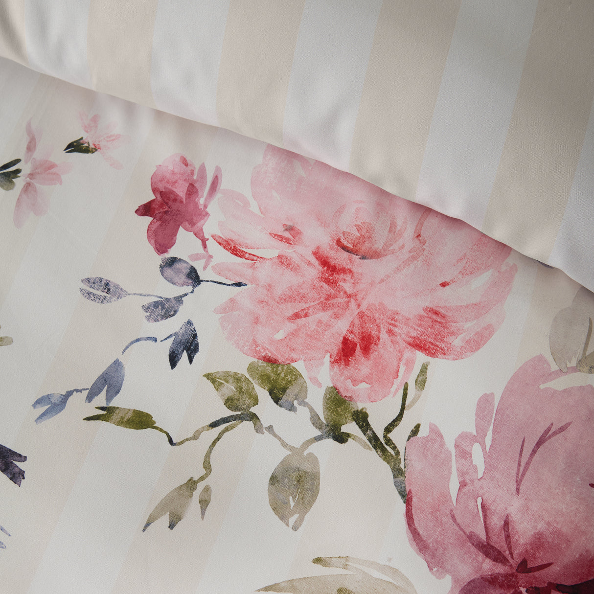 Catherine Lansfield Floral Stripe Cream Duvet Set