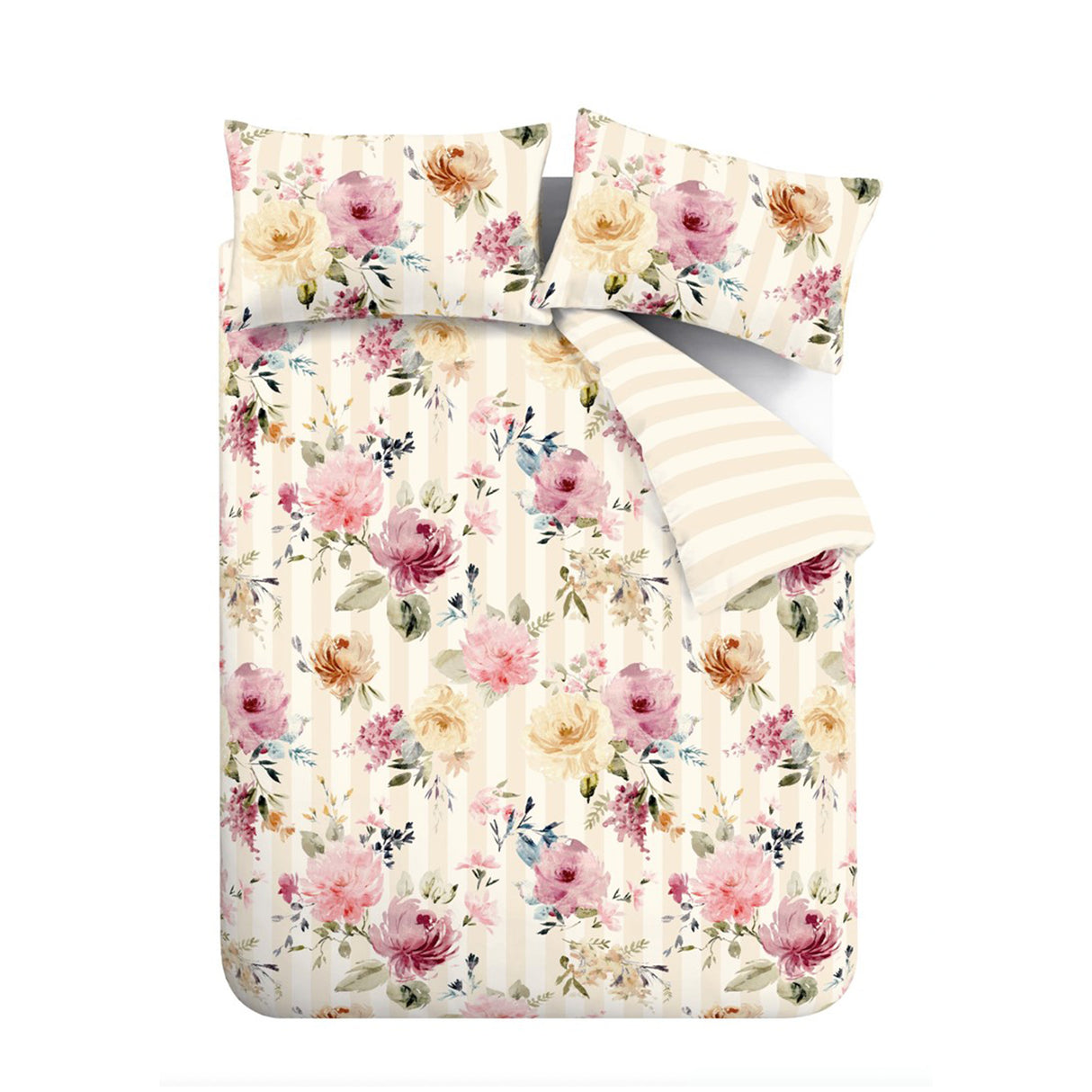 Catherine Lansfield Floral Stripe Cream Duvet Set