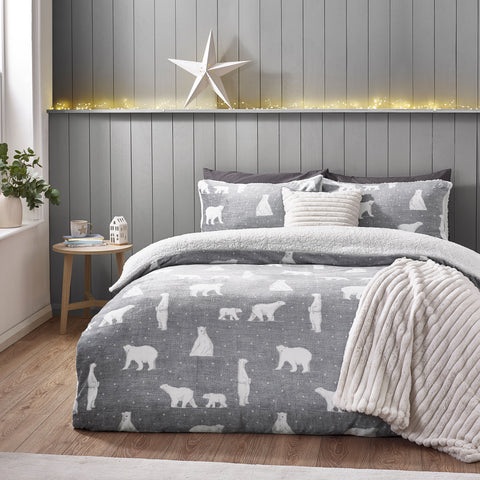 Catherine Lansfield Cosy Polar Bear Grey Duvet Set