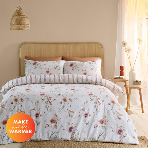 Catherine Lansfield Harvest Flowers Natural 100% Brushed Cotton Duvet Set