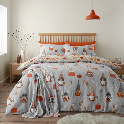 Catherine Lansfield Autumn Gonks Grey 100% Brushed Cotton Duvet Set