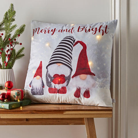 Catherine Lansfield Merry & Bright Gonks Light Up Natural 45cm x 45cm Cushion