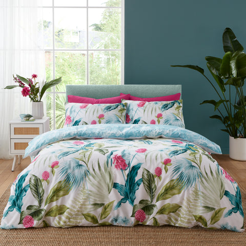 Catherine Lansfield Auuba Tropical Floral Green Duvet Set