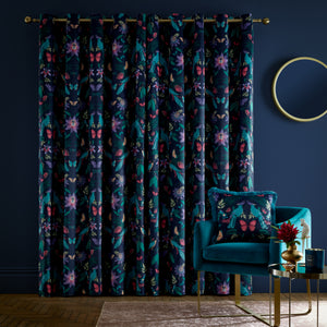Catherine Lansfield Mya Tropical Birds Navy Eyelet Curtains