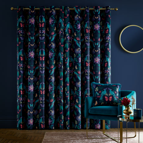 Catherine Lansfield Mya Tropical Birds Navy Eyelet Curtains