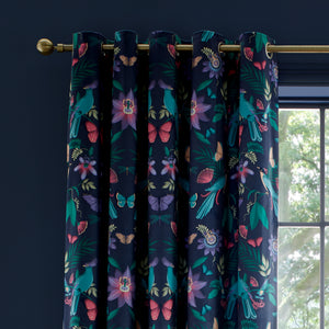 Catherine Lansfield Mya Tropical Birds Navy Eyelet Curtains
