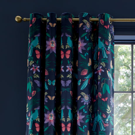 Catherine Lansfield Mya Tropical Birds Navy Eyelet Curtains