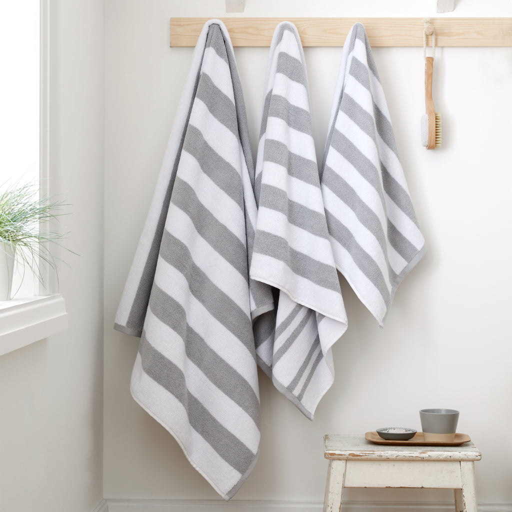 Bianca Reversible Stripe Jacquard 100% Pure Cotton 600gsm Grey Towels