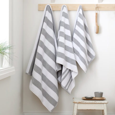 Bianca Reversible Stripe Jacquard 100% Pure Cotton 600gsm Grey Towels