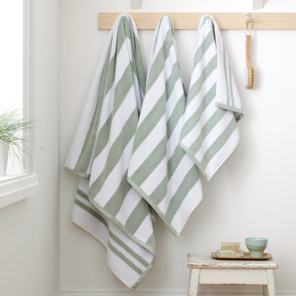 Bianca Reversible Stripe Jacquard 100% Pure Cotton 600gsm Sage Towels