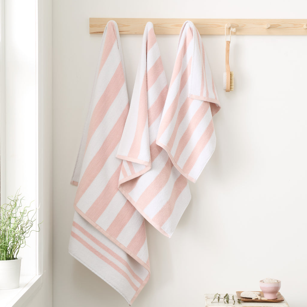 Bianca Reversible Stripe Jacquard 100% Pure Cotton 600gsm Blush Towels