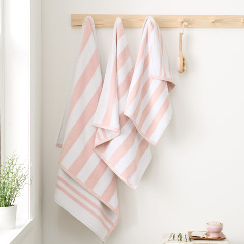 Bianca Reversible Stripe Jacquard 100% Pure Cotton 600gsm Blush Towels