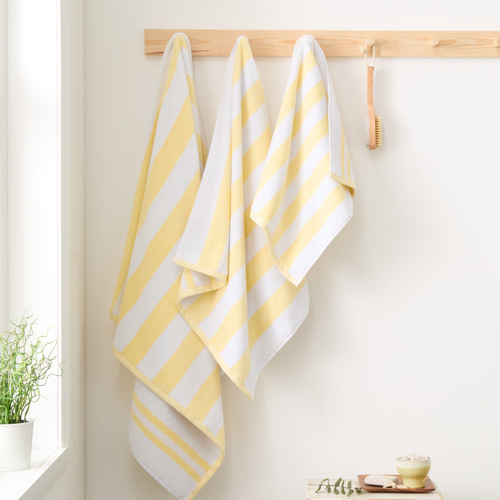 Bianca Reversible Stripe Jacquard 100% Pure Cotton 600gsm Yellow Towels