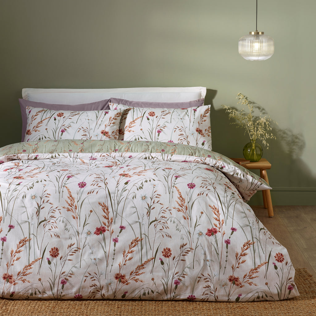 Catherine Lansfield Brushed Grasmere Floral Green 100% Brushed Cotton Duvet Set