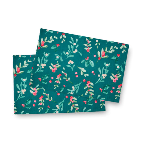Catherine Lansfield Christmas Holly & Mistletoe Green Tablewear