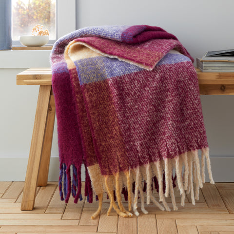 Catherine Lansfield Faux Mohair Check Plum 130cm x 170cm Throw