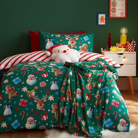 Catherine Lansfield Kids Christmas Icons Green Duvet Set