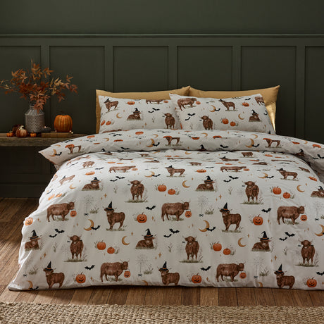 Catherine Lansfield Halloween Highland Cow Natural Duvet Set