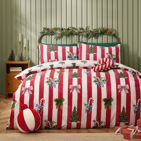Catherine Lansfield Christmas Stripe Red Duvet Set
