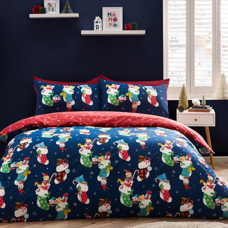 Catherine Lansfield Kids Christmas Elves Navy Duvet Set