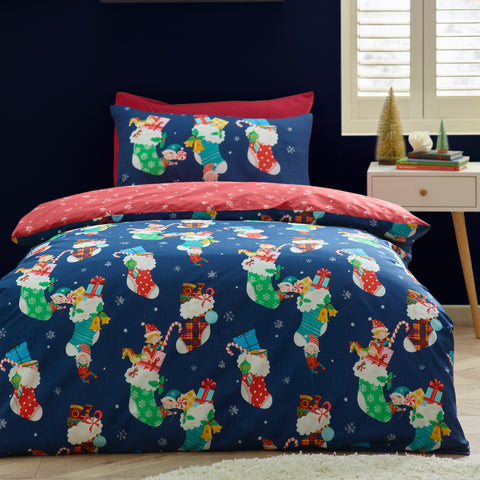 Catherine Lansfield Kids Christmas Elves Navy Duvet Set