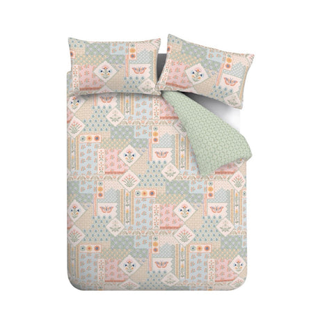 Catherine Lansfield Folk Patchwork Green Duvet Set