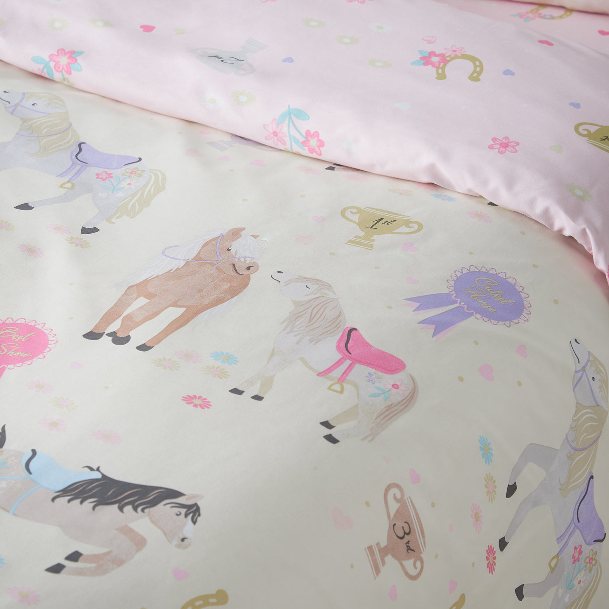Catherine Lansfield Kids Happy Horses Cream/Pink Duvet Set