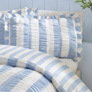 Catherine Lansfield Seersucker Frill Stripe Duvet Set