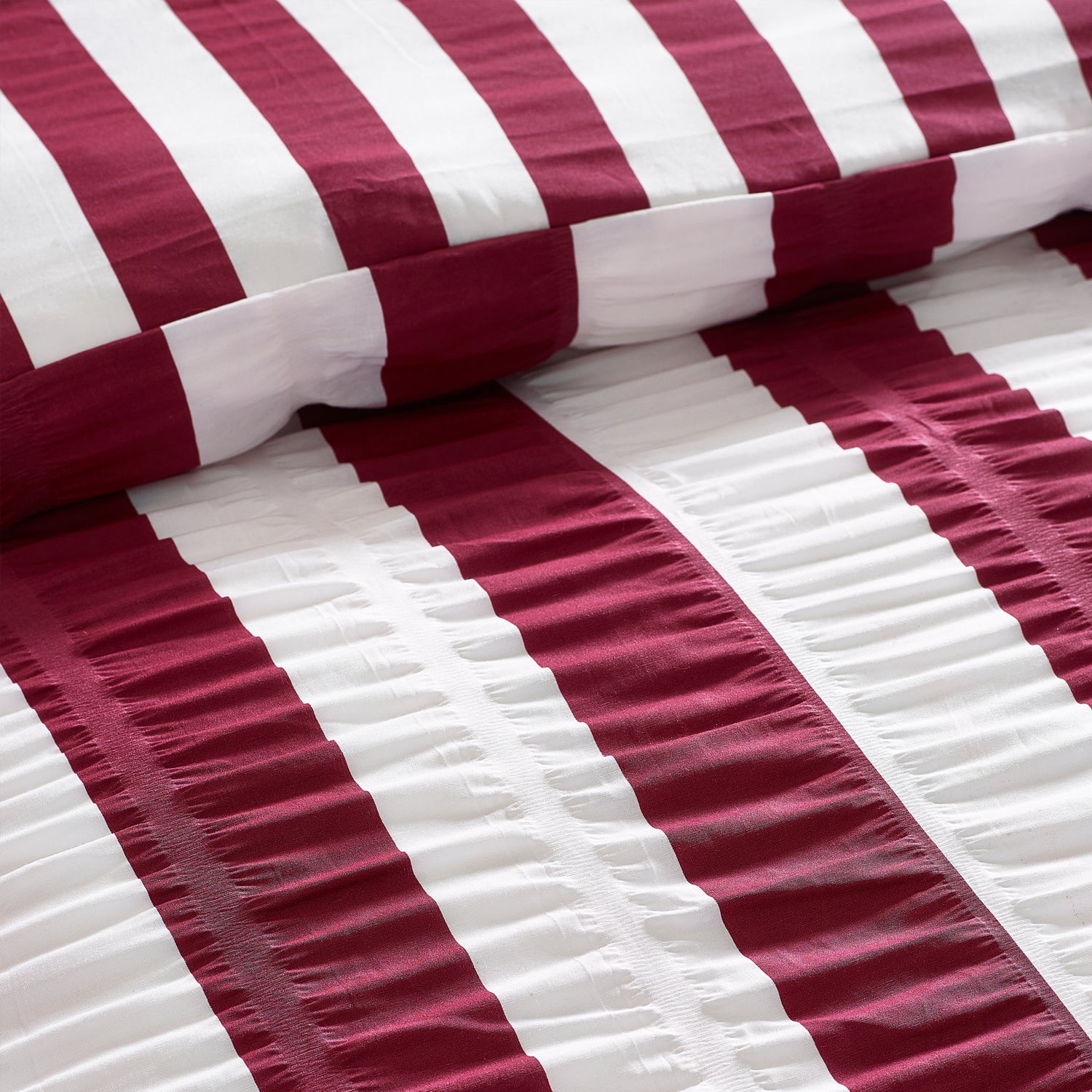 Catherine Lansfield Seersucker Frill Stripe Duvet Set