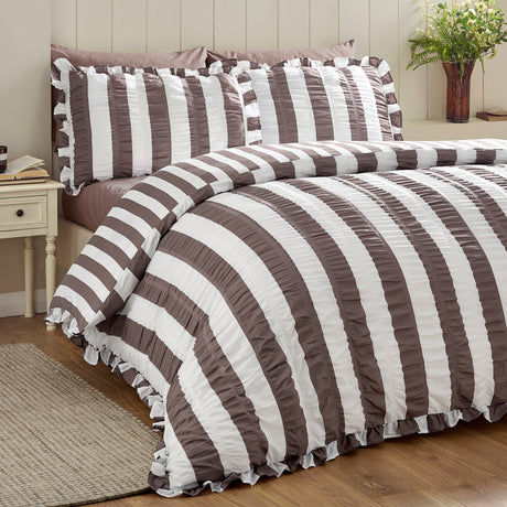 Catherine Lansfield Seersucker Frill Stripe Duvet Set