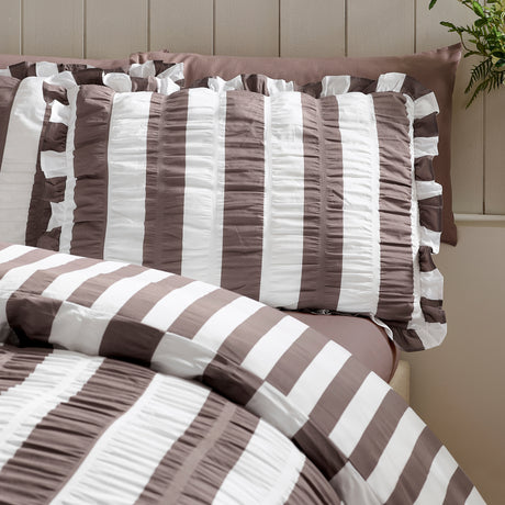Catherine Lansfield Seersucker Frill Stripe Duvet Set