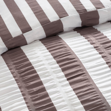 Catherine Lansfield Seersucker Frill Stripe Duvet Set