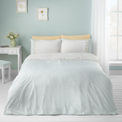 Catherine Lansfield Embroidered Daisy Sage Duvet Set