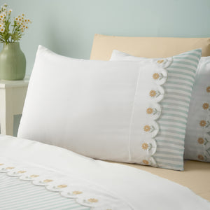 Catherine Lansfield Embroidered Daisy Sage Duvet Set