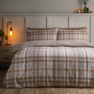 Catherine Lansfield Hamish Check Natural 100% Brushed Cotton Duvet Set