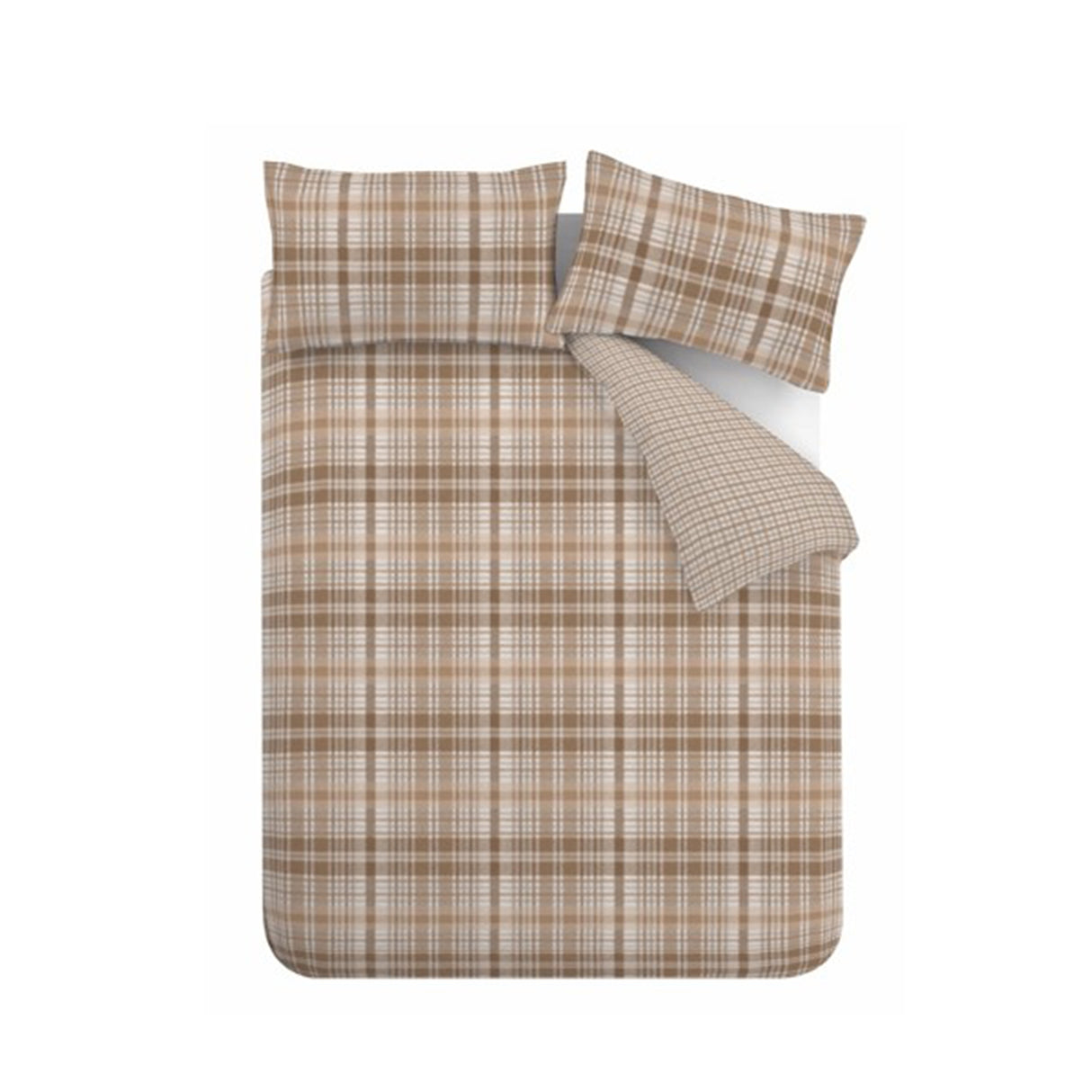 Catherine Lansfield Hamish Check Natural 100% Brushed Cotton Duvet Set