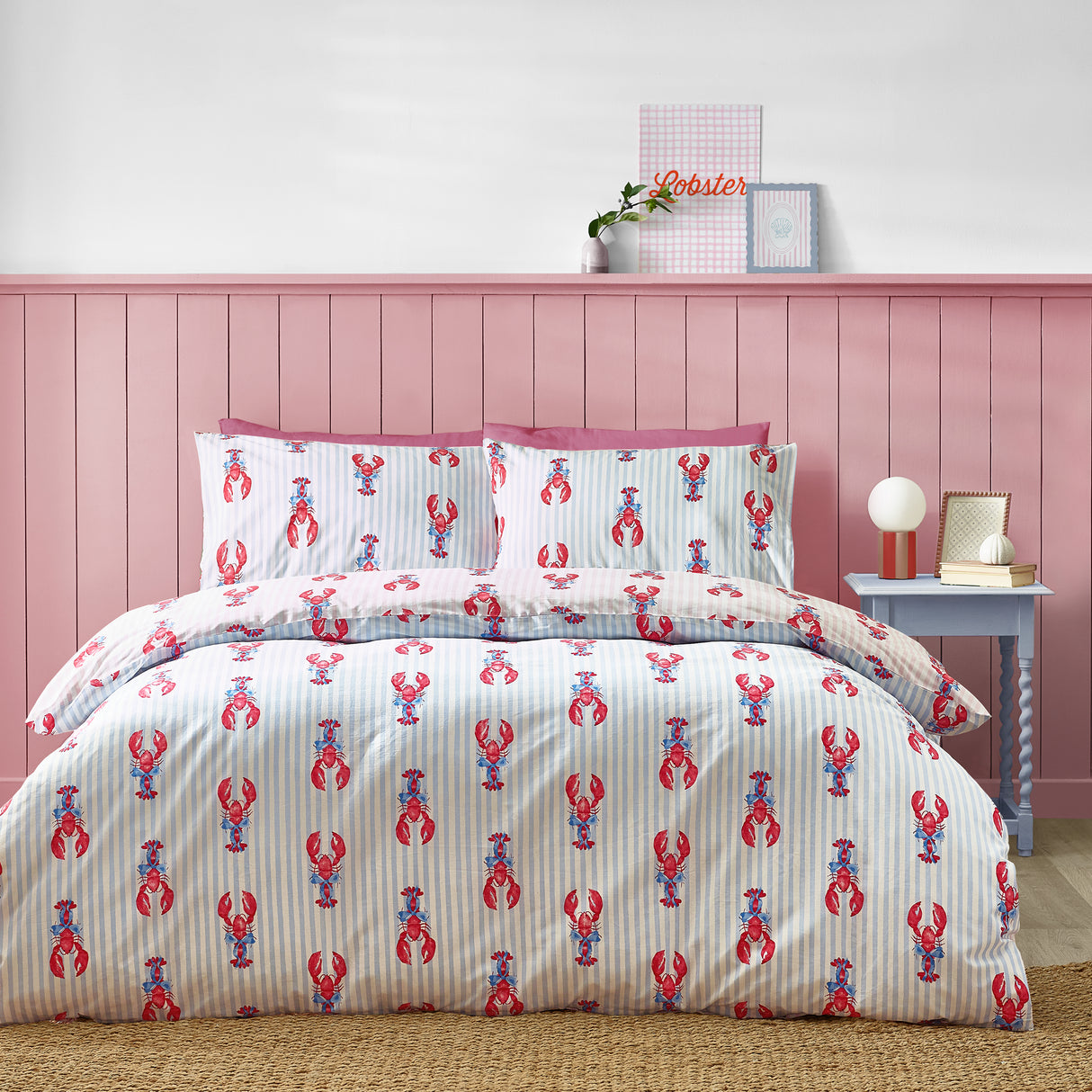 SASSY B_ Lobster Stripe Pink Blue Duvet Set