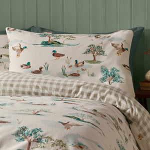 Catherine Lansfield Mallards Cream 100% Brushed Cotton Duvet Set
