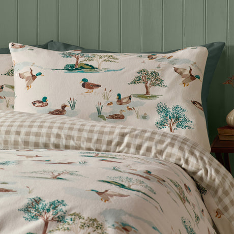 Catherine Lansfield Mallards Cream 100% Brushed Cotton Duvet Set