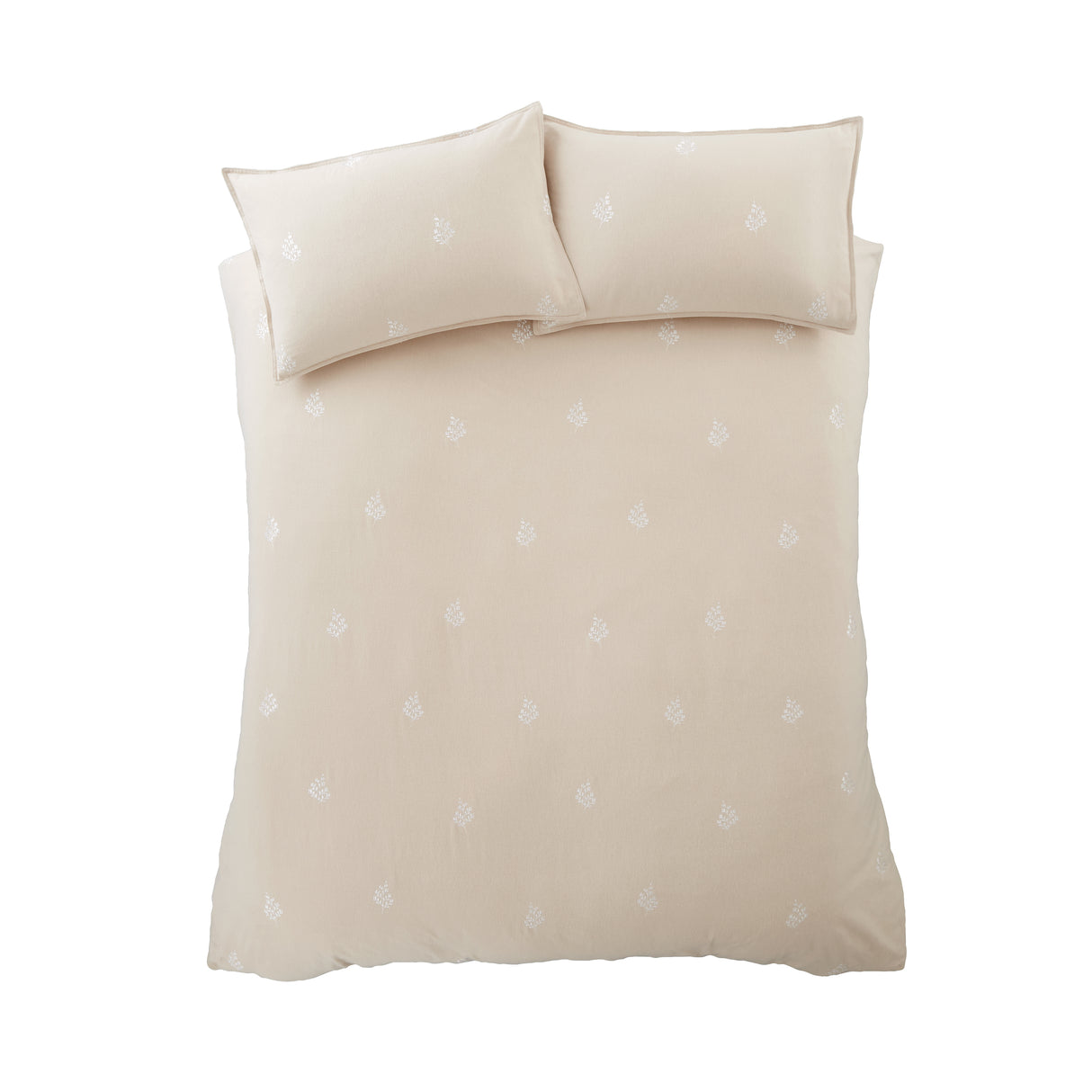 Bianca Fine Linens Leaf Embroidery Natural 100% Brushed Cotton Duvet Set
