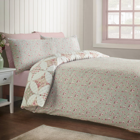 Catherine Lansfield Pinsonic Patchwork Green Duvet Set