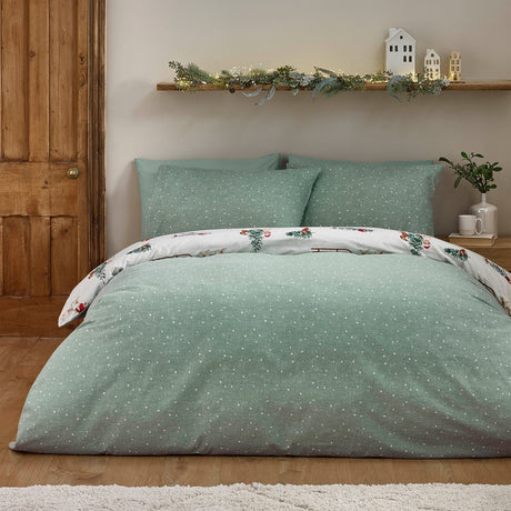 Catherine Lansfield Christmas Dogs Green 100% Brushed Cotton Duvet Set