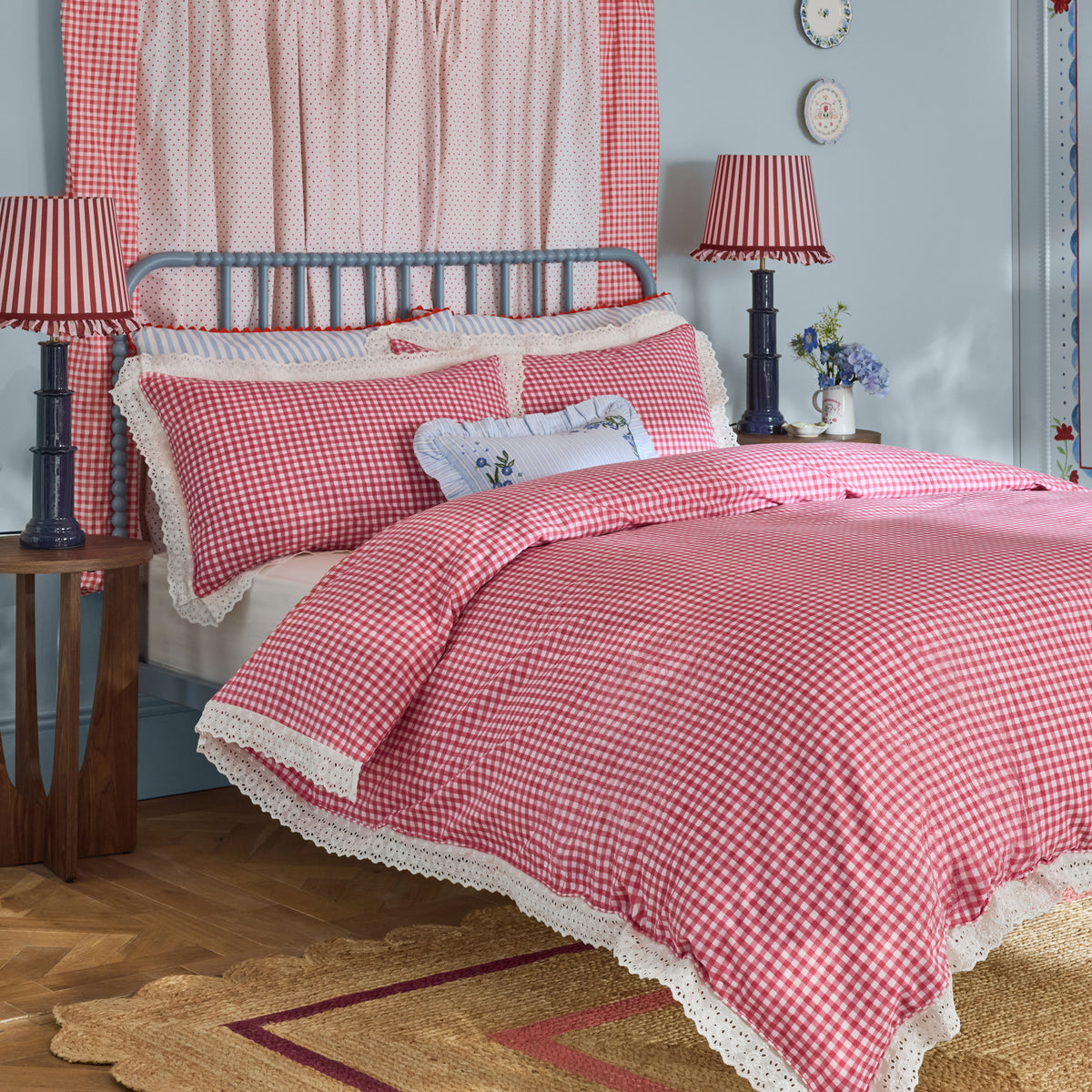 Cath Kidston Painted Gingham Lace Duvet Set